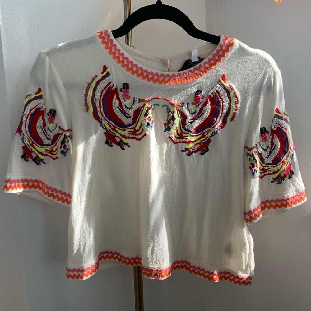 & Other Stories hand-beaded, embroidered linen top - women’s size 4 XS/S